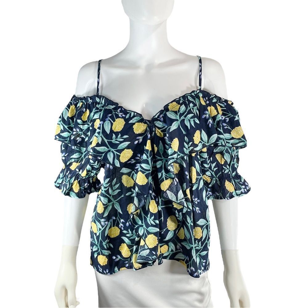 Love Riche Cold Shoulder Ruffle Floral Blouse Coquette Print - Picture 8 of 8